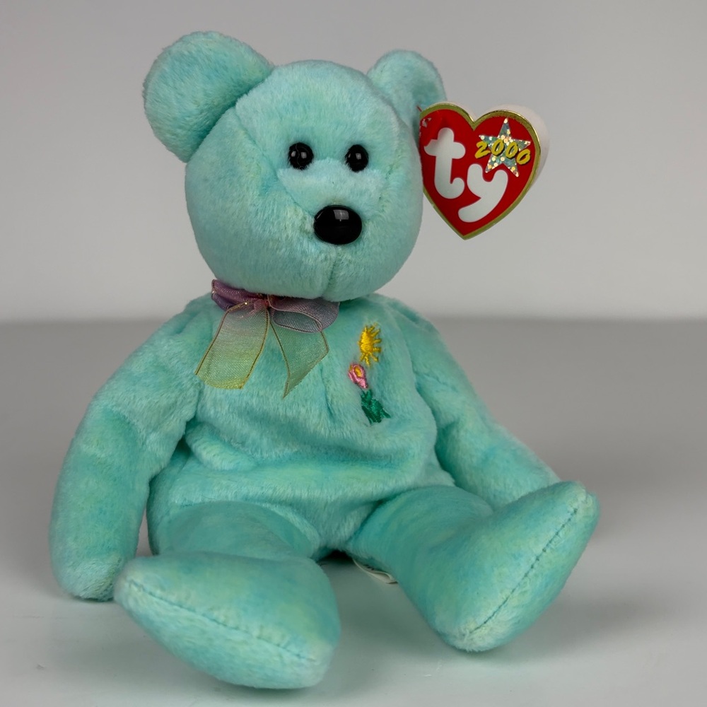 Ty Beanie Baby Teal Ariel Teddy Bear Plush Toy 2000 PE Pellets